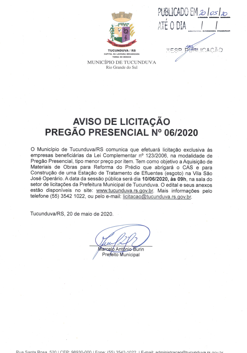 AVISO PP 06/2020 MAT REFORM CAS E CONSTR ESTAÇ TRAT EFLUENTES